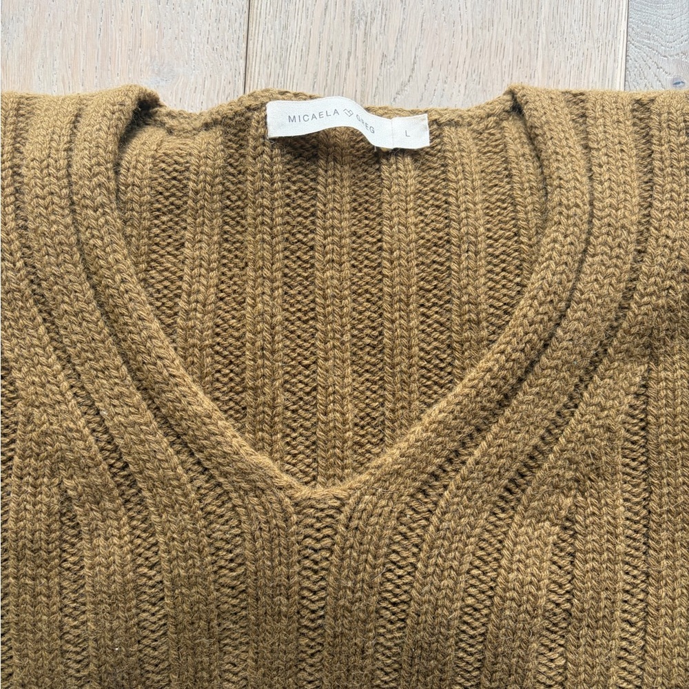 Micaela Greg Cropped Ribbed V-Neck — Camel Brown